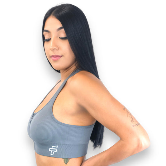 Grey Ribbed Sports Bra