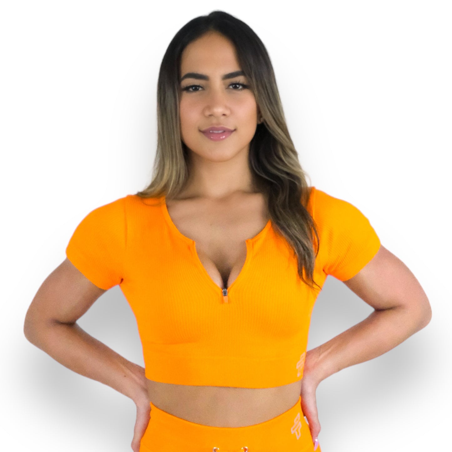 Orange Ribbed Crop Top