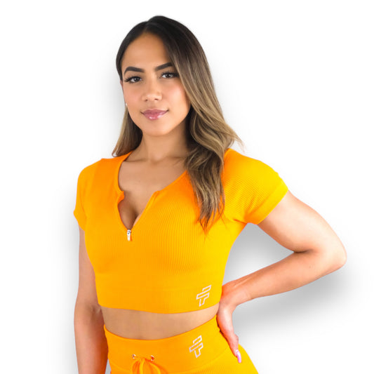 Orange Ribbed Crop Top