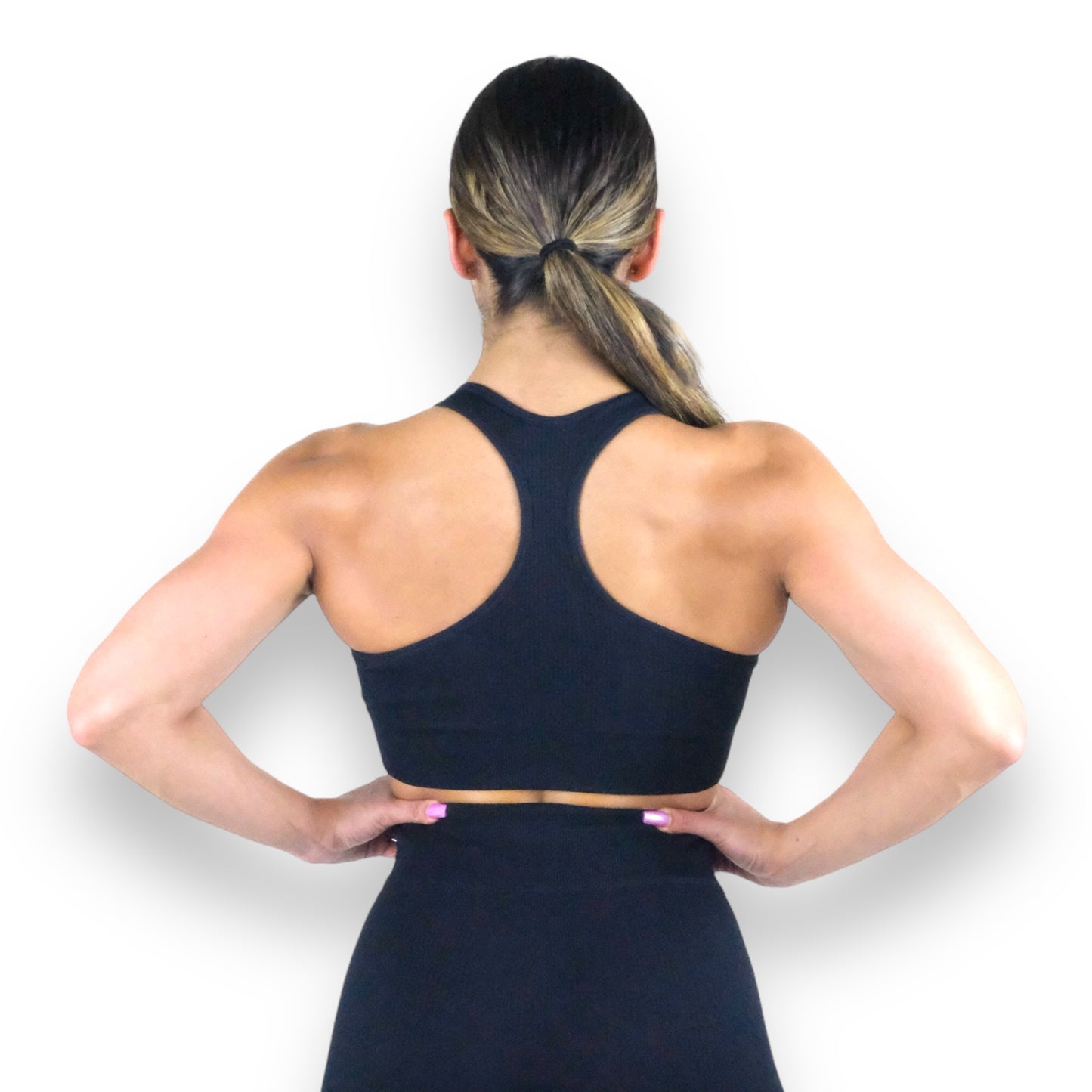 Black Ribbed Sports Bra