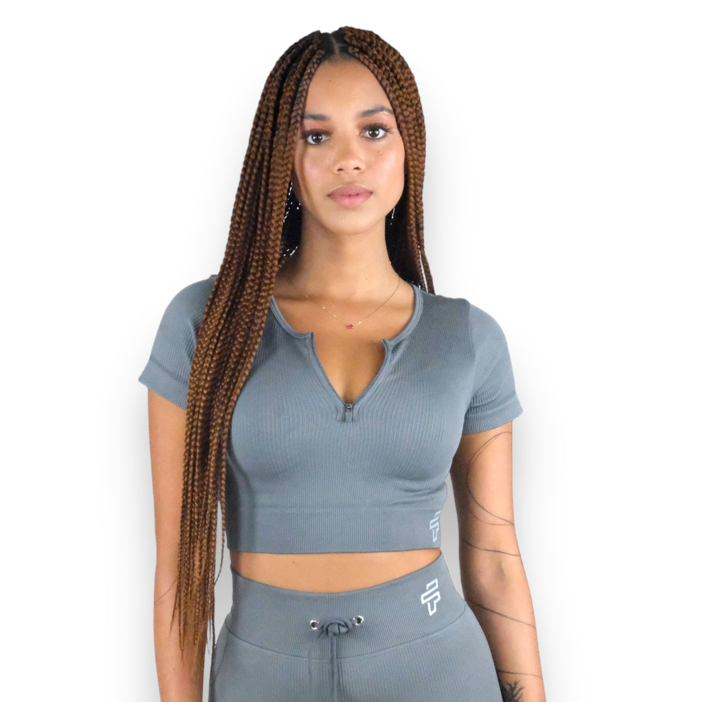Grey Ribbed Crop Top