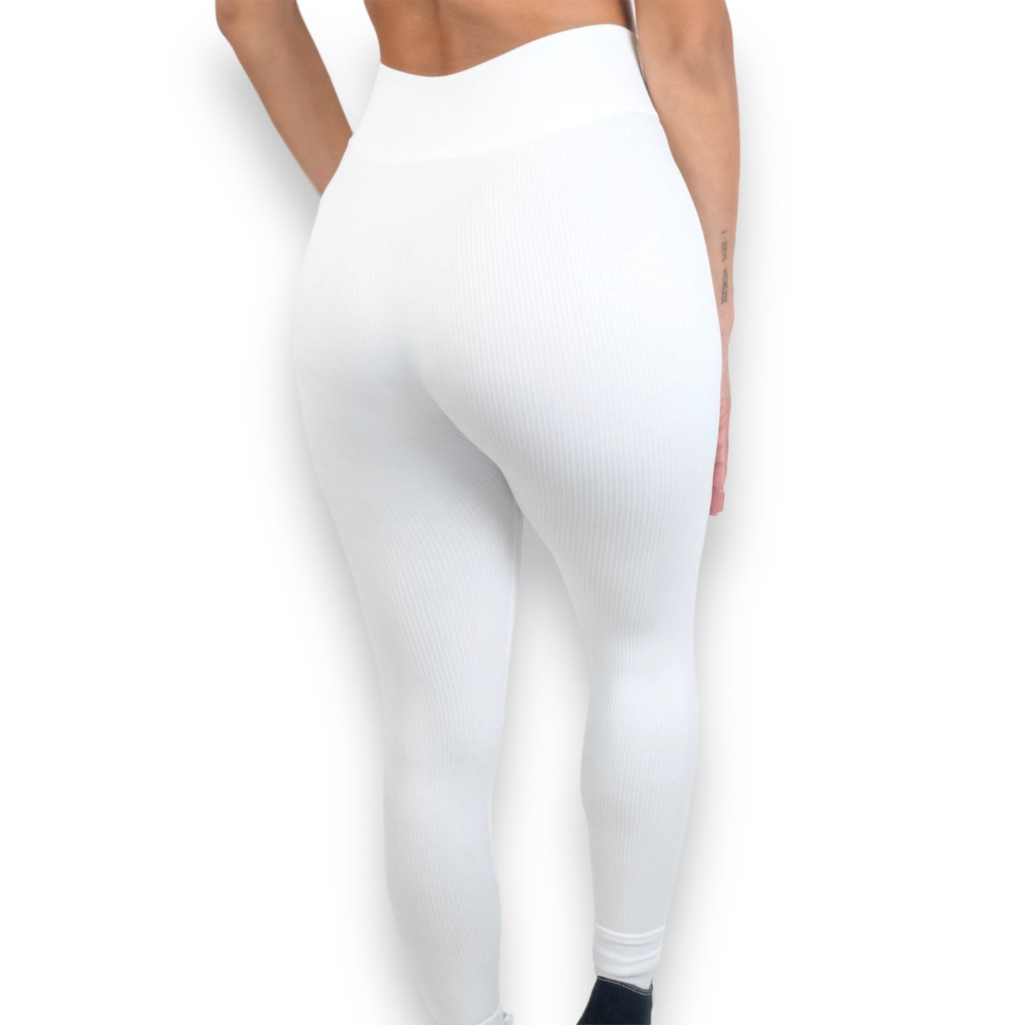White Ribbed Leggings