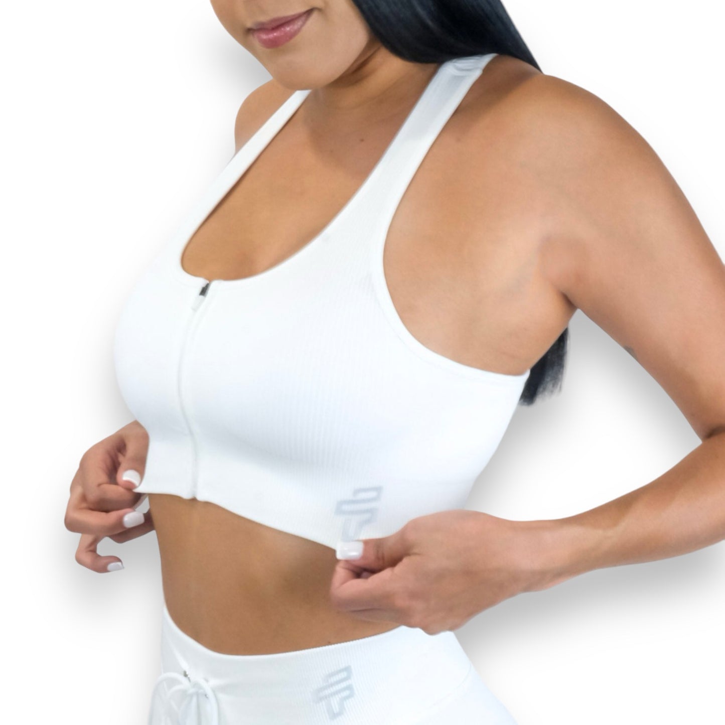 White Ribbed Sports Bra