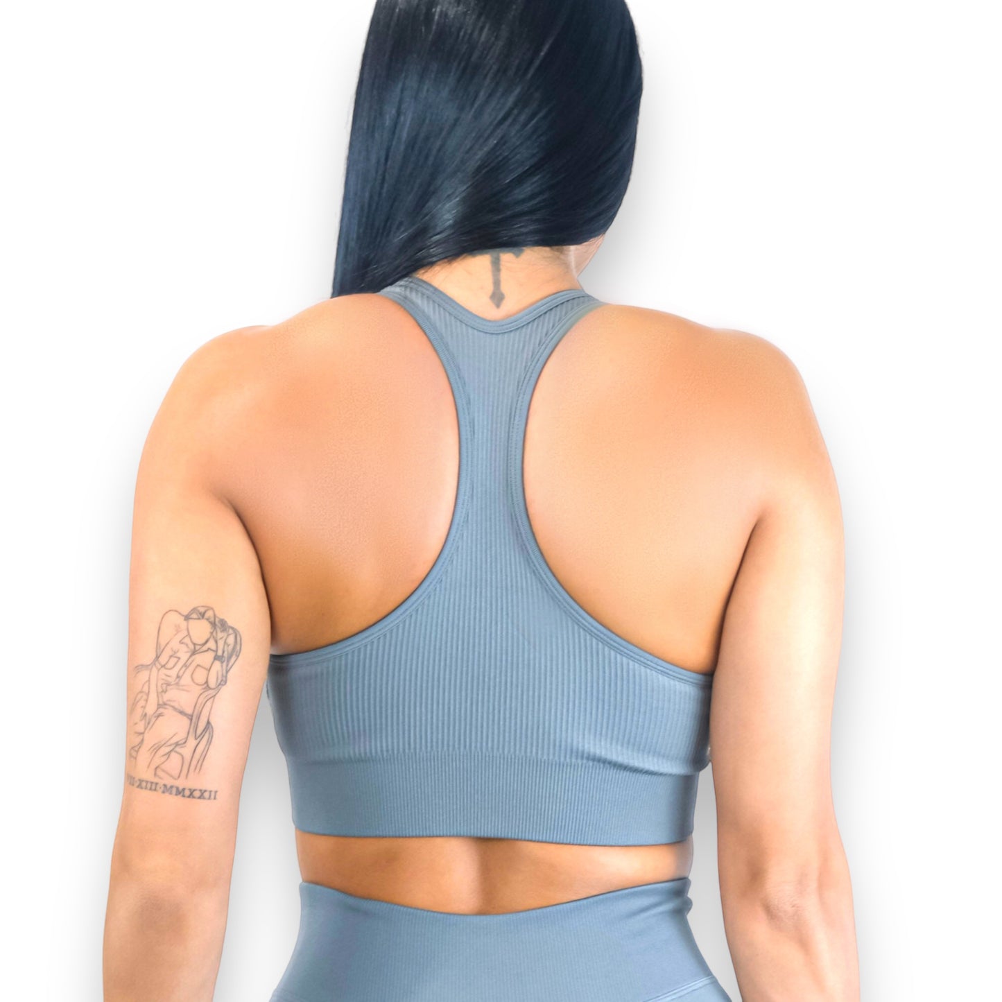 Grey Ribbed Sports Bra