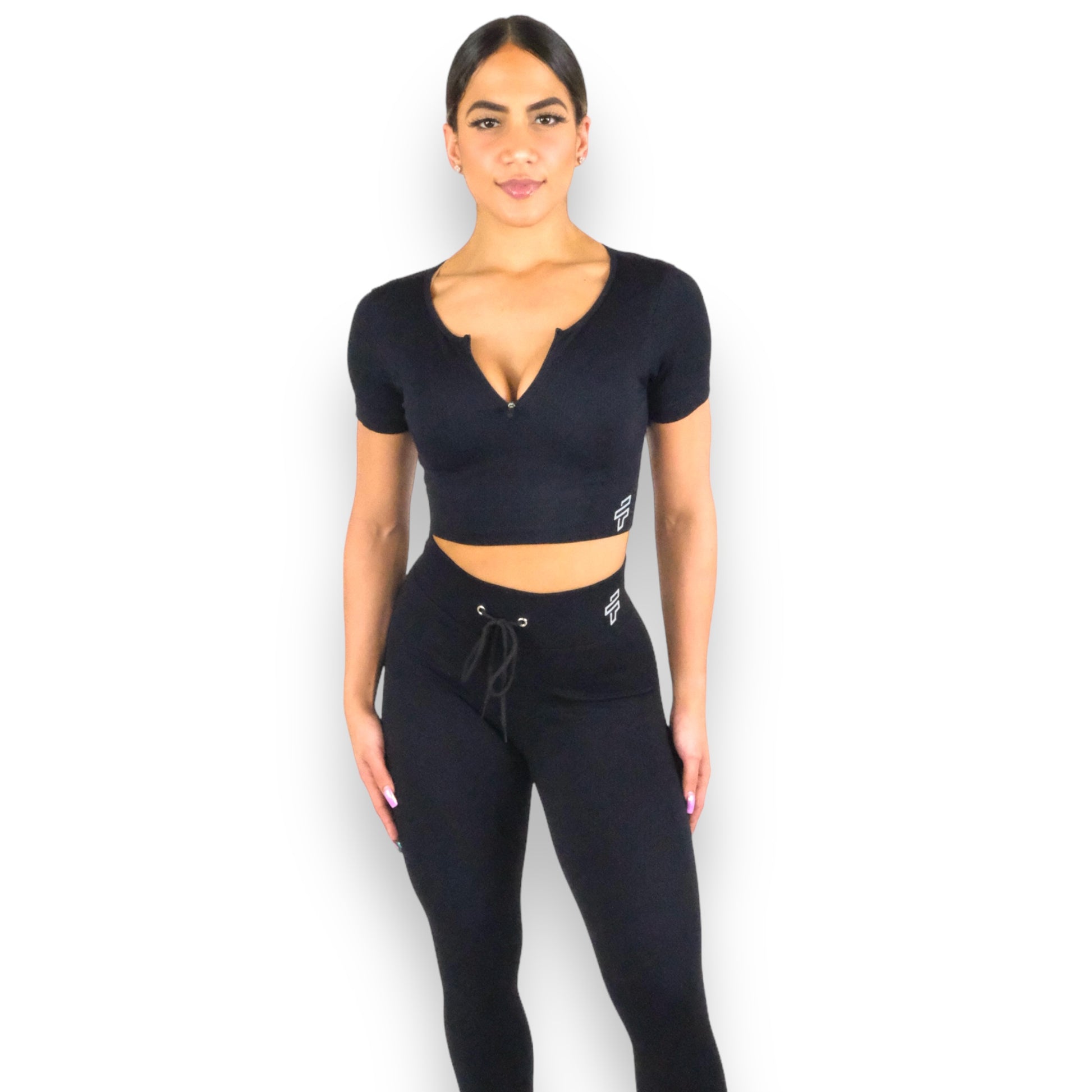 Stone Ribbed Legging And Crop Top Set